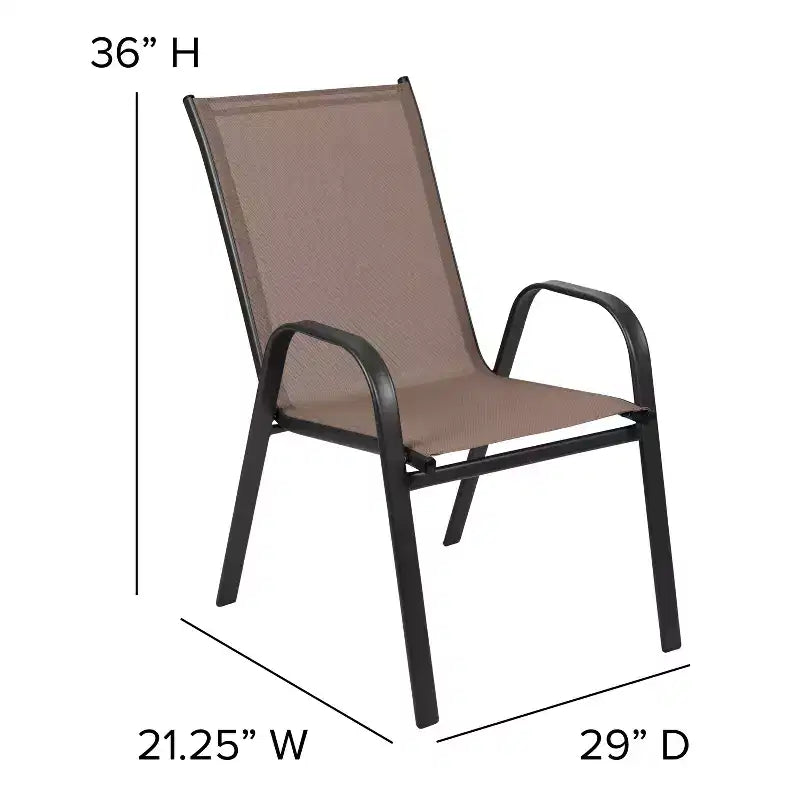 Emma and Oliver Seven Piece Patio Table Set with Metal Table with Tempered Glass Top and 6 Flex Comfort Stacking Chairs