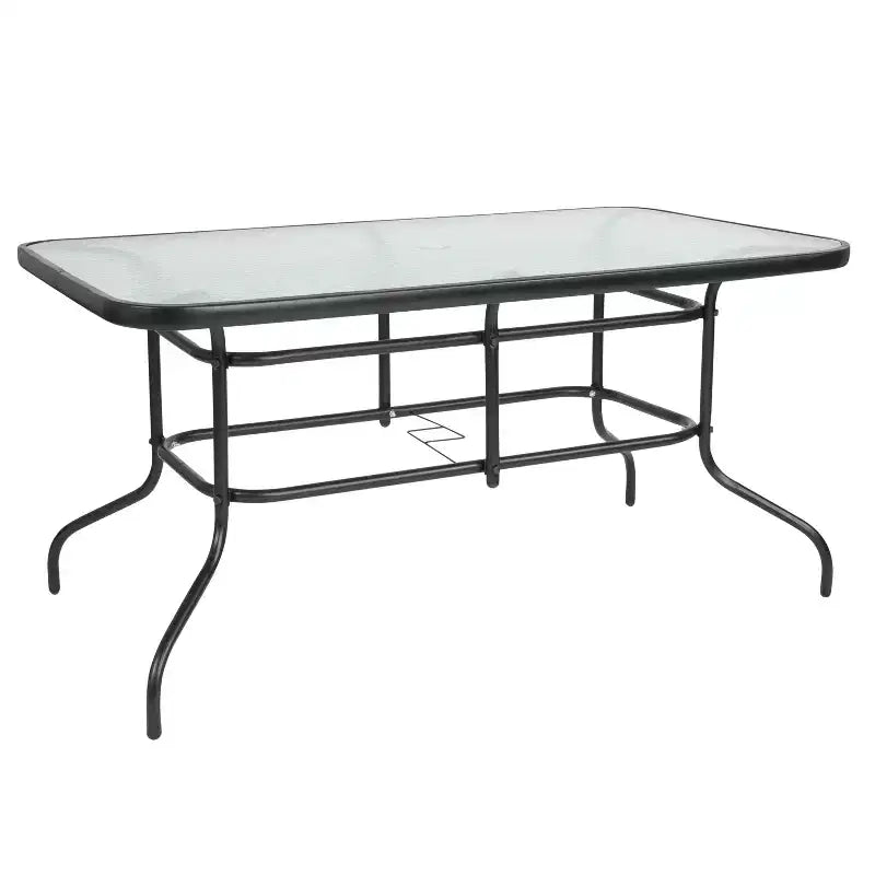 Emma and Oliver Seven Piece Patio Table Set with Metal Table with Tempered Glass Top and 6 Flex Comfort Stacking Chairs
