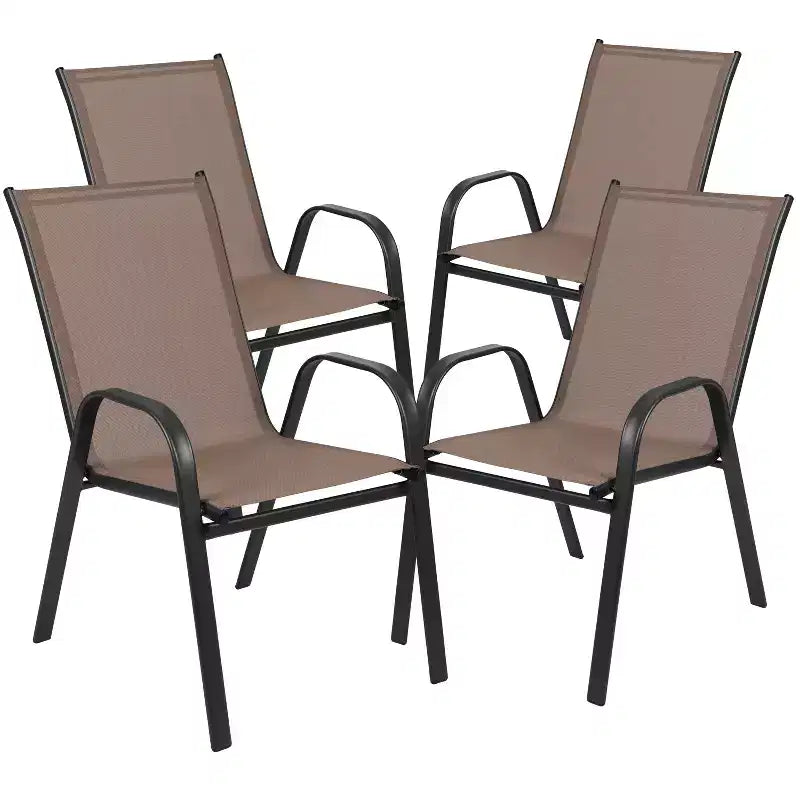 Emma and Oliver Seven Piece Patio Table Set with Metal Table with Tempered Glass Top and 6 Flex Comfort Stacking Chairs
