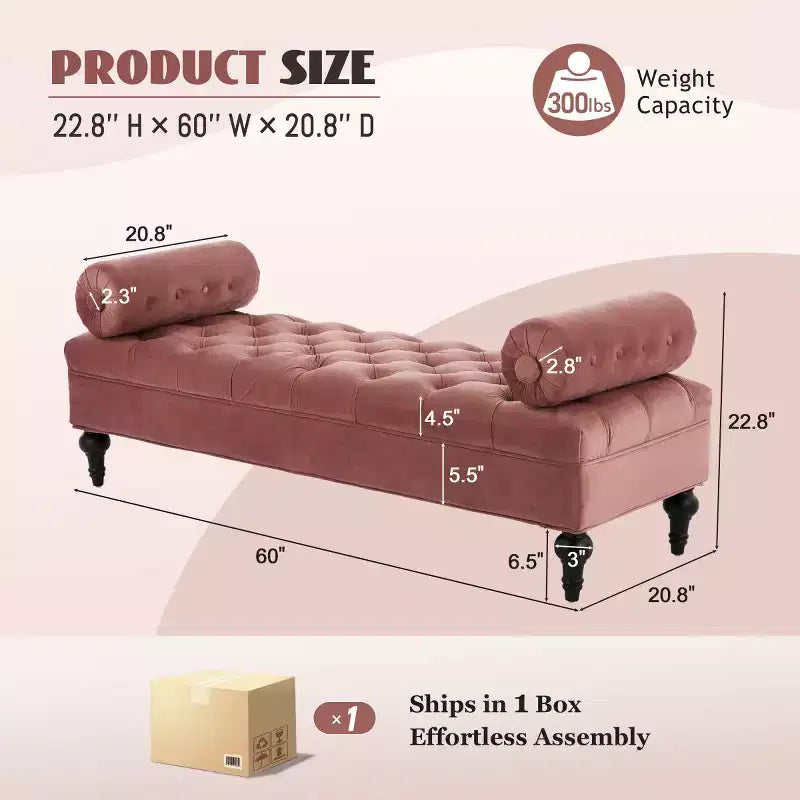 Modern End of Bed Bench for Bedroom, Velvet Upholstered Window Bench with 2 Detachable Pillows for Living Room or Entryway-Panipeachy