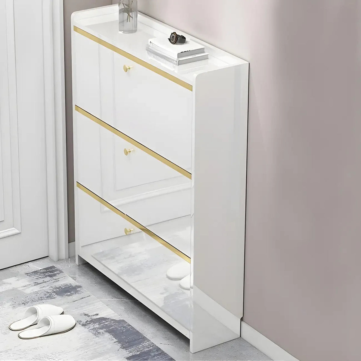 Entryway Glam Black Shoe Storage with Adjustable Shelves