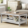 Table basse de ferme avec rangement, table d'appoint à 2 niveaux pour le salon