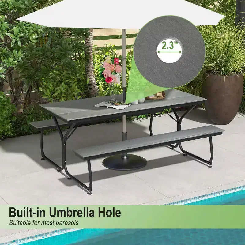 Costway 6FT Picnic Table Bench Set Outdoor HDPE Heavy-Duty Table for 6-8 Person Brown/Grey