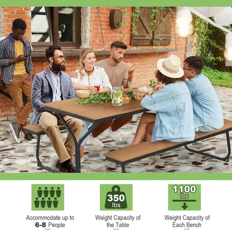 Costway 6FT Picnic Table Bench Set Outdoor HDPE Heavy-Duty Table for 6-8 Person Brown/Grey