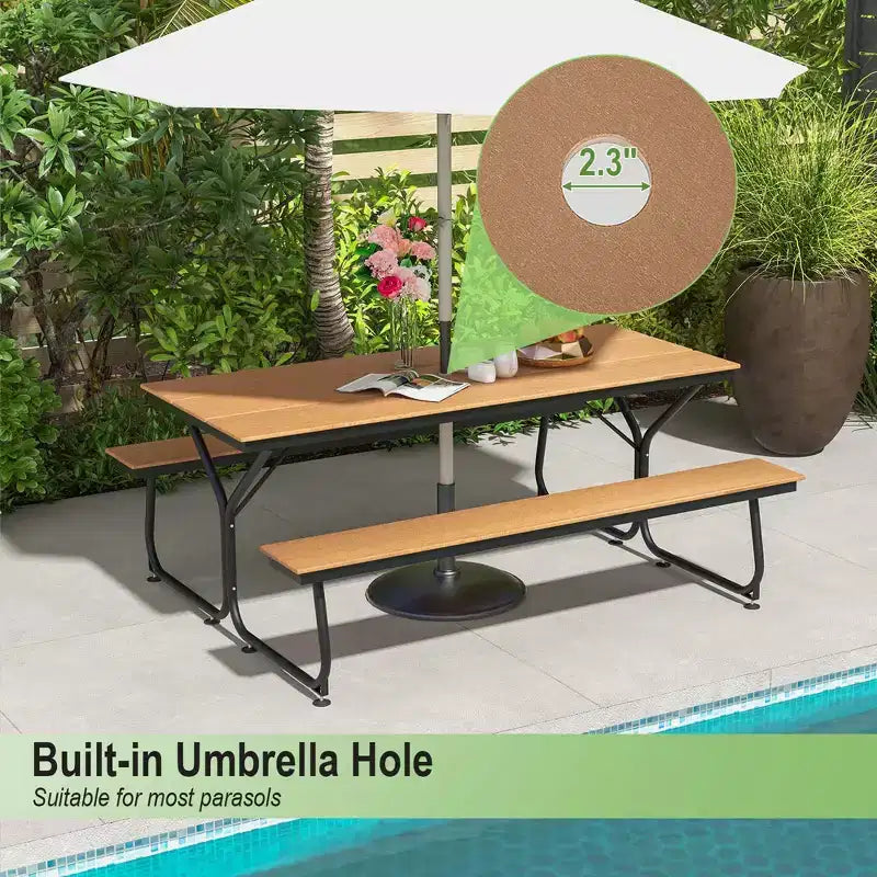 Costway 6FT Picnic Table Bench Set Outdoor HDPE Heavy-Duty Table for 6-8 Person Brown/Grey