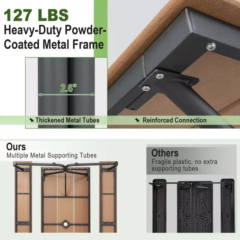 Costway 6FT Picnic Table Bench Set Outdoor HDPE Heavy-Duty Table for 6-8 Person Brown/Grey