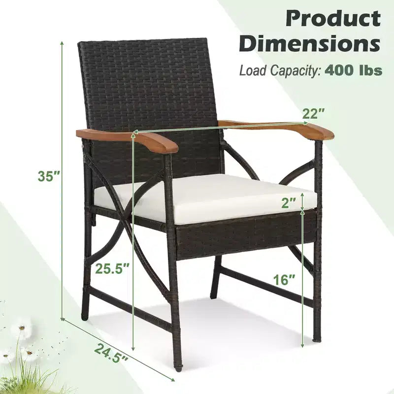 Costway 7PCS Patio Wicker Dining Set Cushion Acacia Wood Armrests Table with Umbrella Hole
