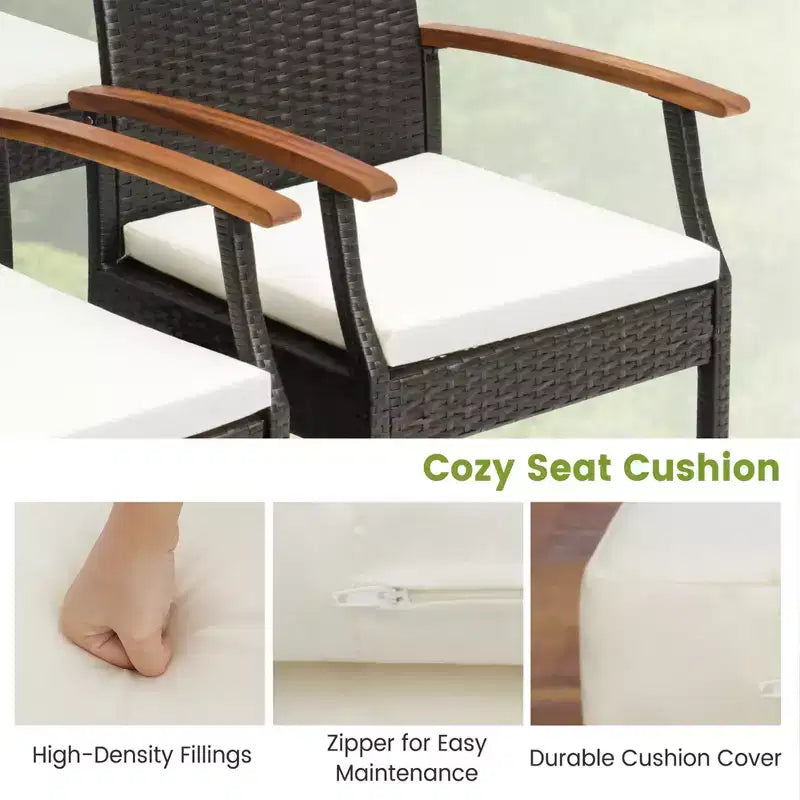 Costway 7PCS Patio Dining Set Cushion Acacia Wood Armrests Table with Umbrella Hole
