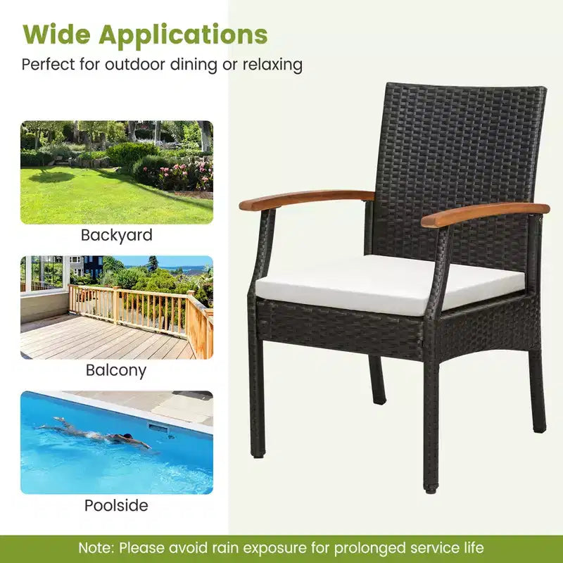 Costway 7PCS Patio Dining Set Cushion Acacia Wood Armrests Table with Umbrella Hole