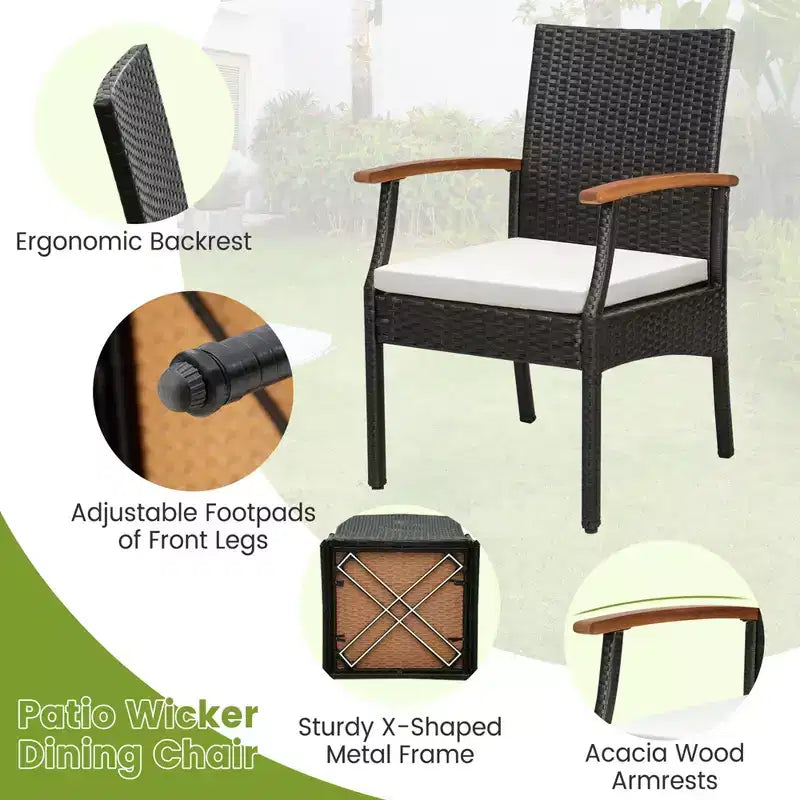 Costway 7PCS Patio Dining Set Cushion Acacia Wood Armrests Table with Umbrella Hole