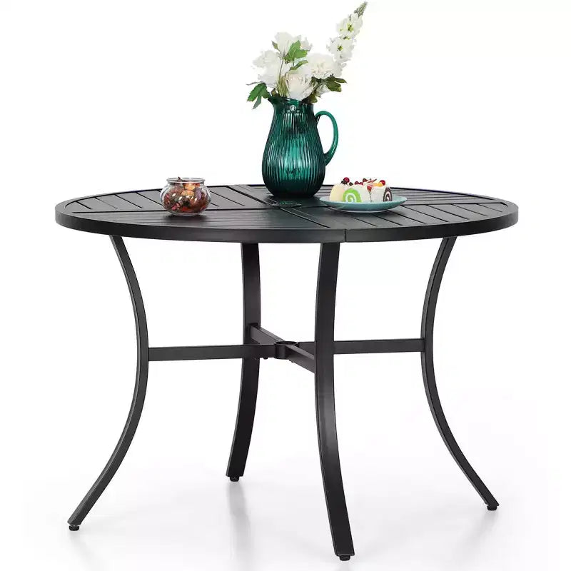 Captiva Designs 5pc Outdoor Dining Set with 7-Position Adjustable Folding Chairs & Round Metal Table with Umbrella Hole