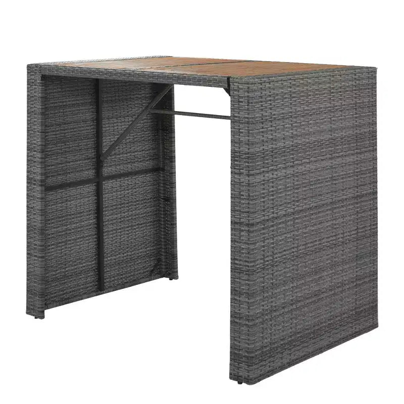 5 PCS Outdoor Patio Acacia Wood Top Wicker Bar with Bar Stools and Removable Cushions,Gray - ModernLuxe