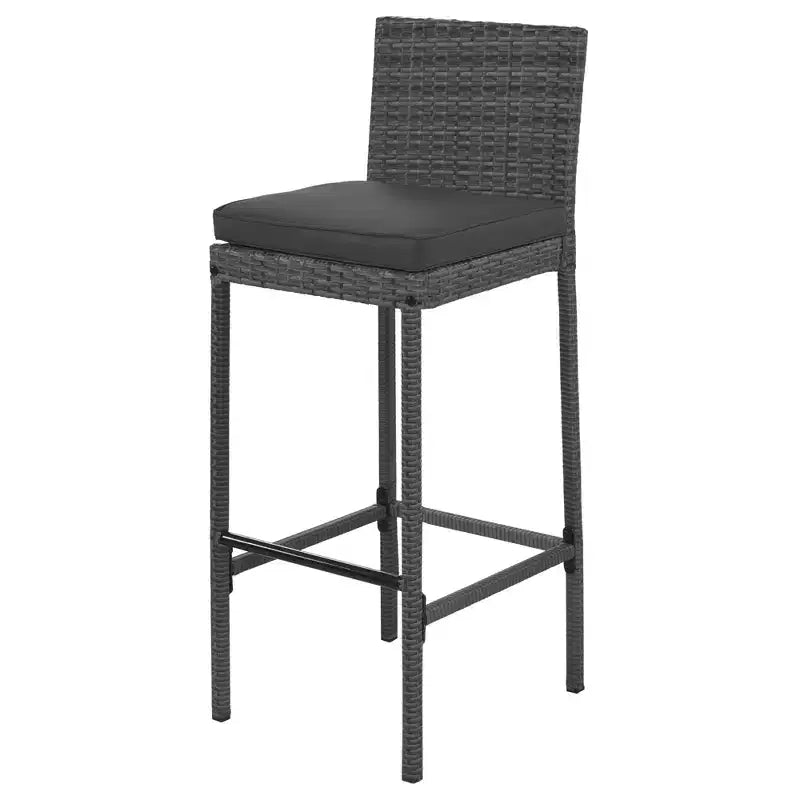 5 PCS Outdoor Patio Acacia Wood Top Wicker Bar with Bar Stools and Removable Cushions,Gray - ModernLuxe