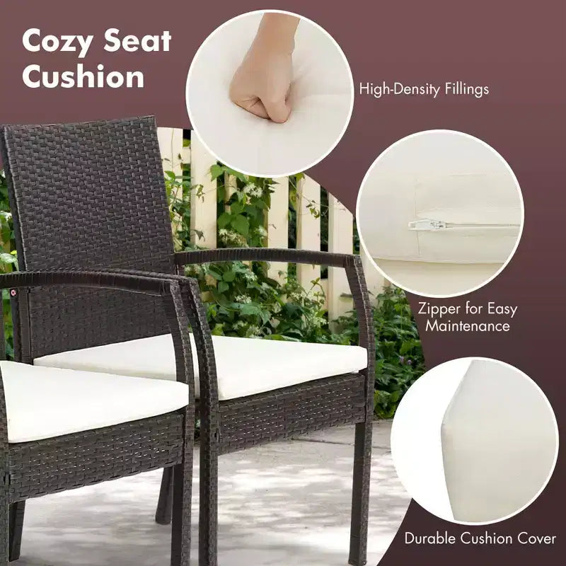 Costway 7 PCS Patio Rattan Dining Set Acacia Wood Table 6 Wicker Chairs with Umbrella Hole