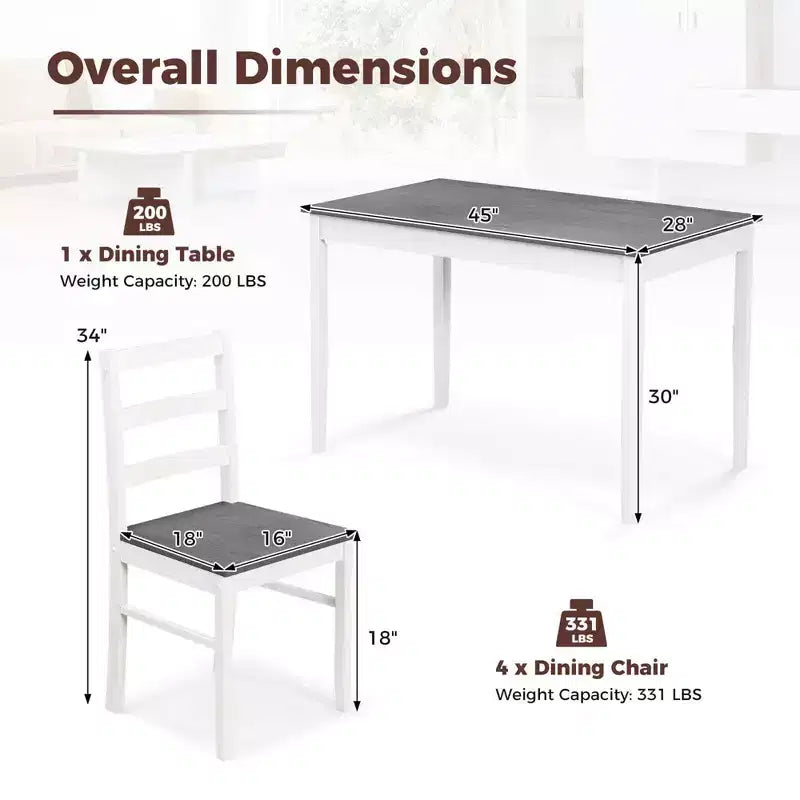 Costway 5-Piece Dining Set Solid Wood Kitchen Furniture with Rectangular Table & 4 Chairs Natural/Coffee/Grey