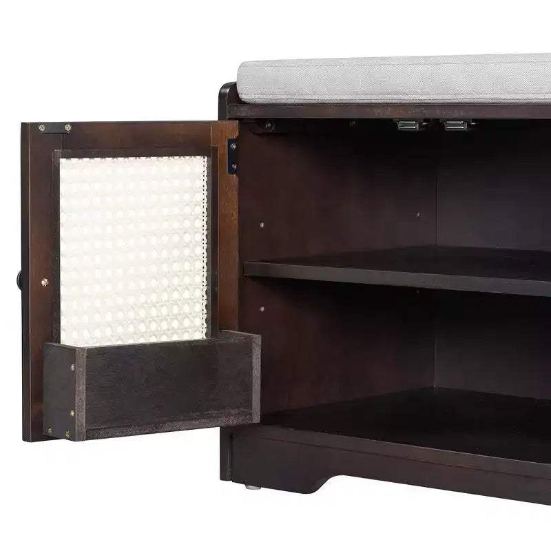 Whisen Rustic Wood Storage Bench, Entryway Shoe Bench with Removable Cushion, Adjustable Shelves