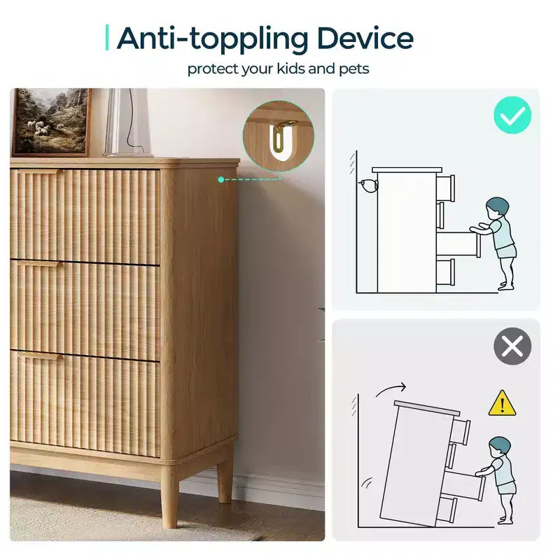 LINSY HOME Fluted 6 Drawer Dresser for Bedroom, Mid Century Modern Large Chest of Drawers with Gold Metal Handles, Wide Boho Wood Dressers