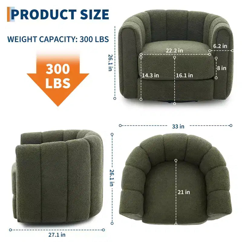 Modern 360 Swivel Barrel Accent Chair Set of 2  Soft-like Stuffed Fabric Upholstered  Green