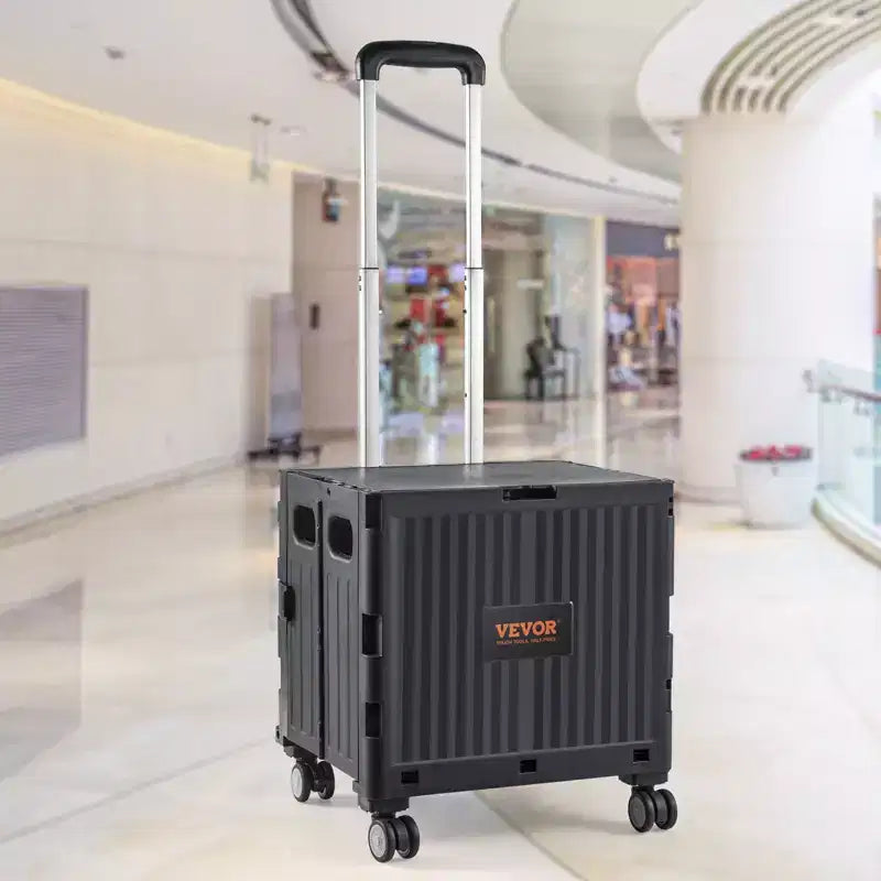Chariot utilitaire pliable, capacité de charge de 110 lb, caisse roulante portable pliable avec poignée télescopique robuste et 4 roues pivotantes