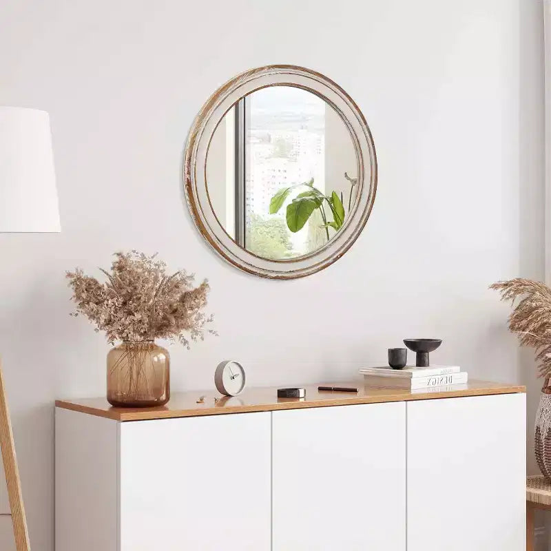 MAYEERTY Miroir Mural Rond de Ferme en Bois de 61 cm pour Salle de Bain, Coiffeuse, Chambre à Coucher, Salon, Cuisine, Bureau