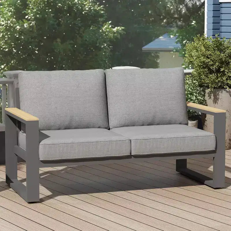 Heynemo Aluminum Outdoor Loveseat, All-Weather Metal Patio Furniture Sofa, Patio Sofa Chair for Porch Backyard Garden