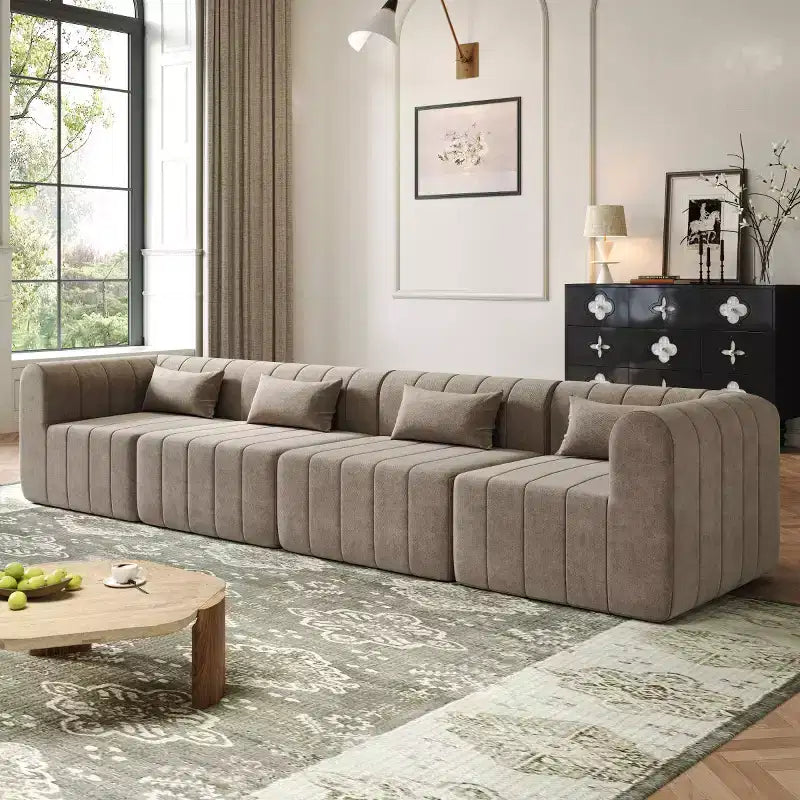145.5 Modern Convertible Sectional Sofa, Upholstered 4-Seater Sectional Sofa with Compressed Sponge, Living Room L-Shaped Sofa-Panipeachy