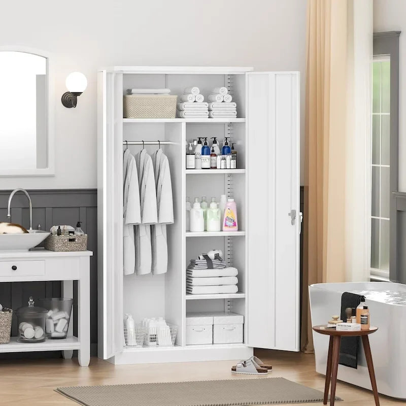 72 Tall Metal Lockable Wardrobe Armoire Storage Cabinet Locker with Hanging Rod for Garage, Gym, Home Office