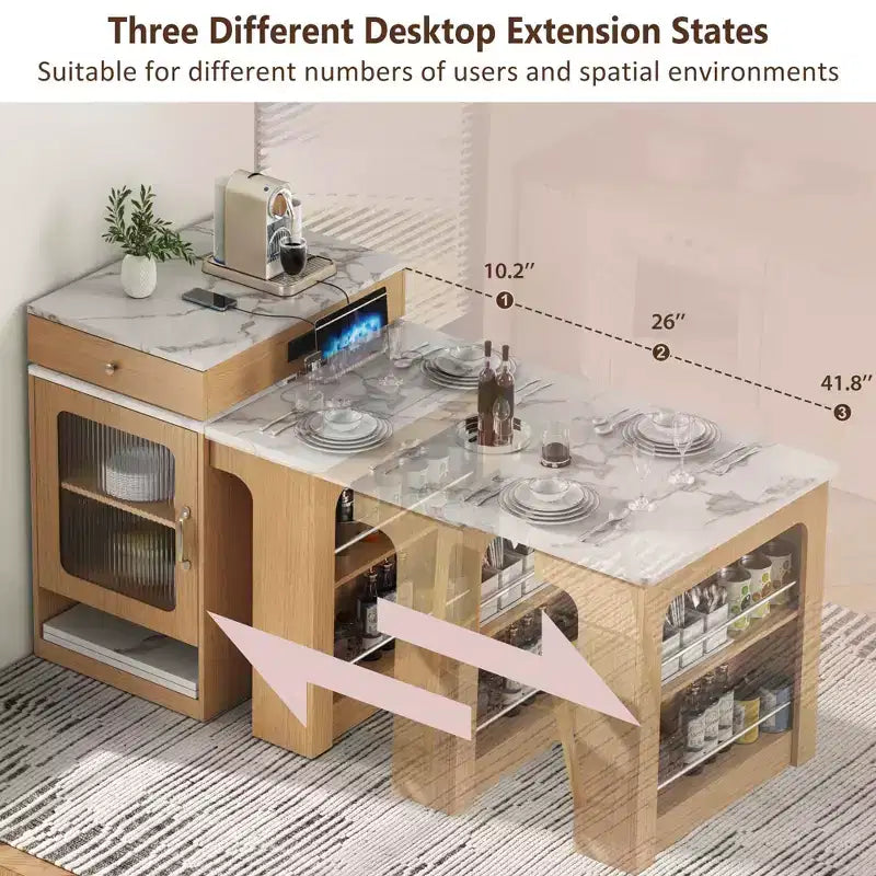 59.5 Kitchen Island with Extendable Dining Table, Double-Sided Storage & Power Outlet, Natural