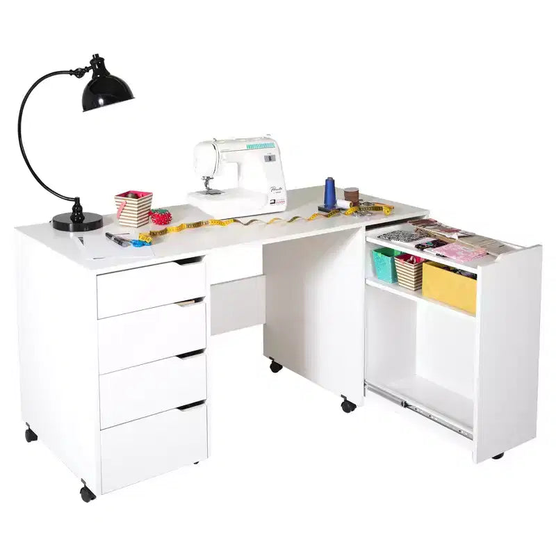 Crea Sewing Craft Table On Wheels White - South Shore