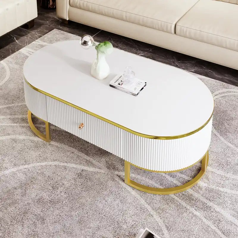 47.2 Oval Engineered Wood Coffee Table With Storage Drawers