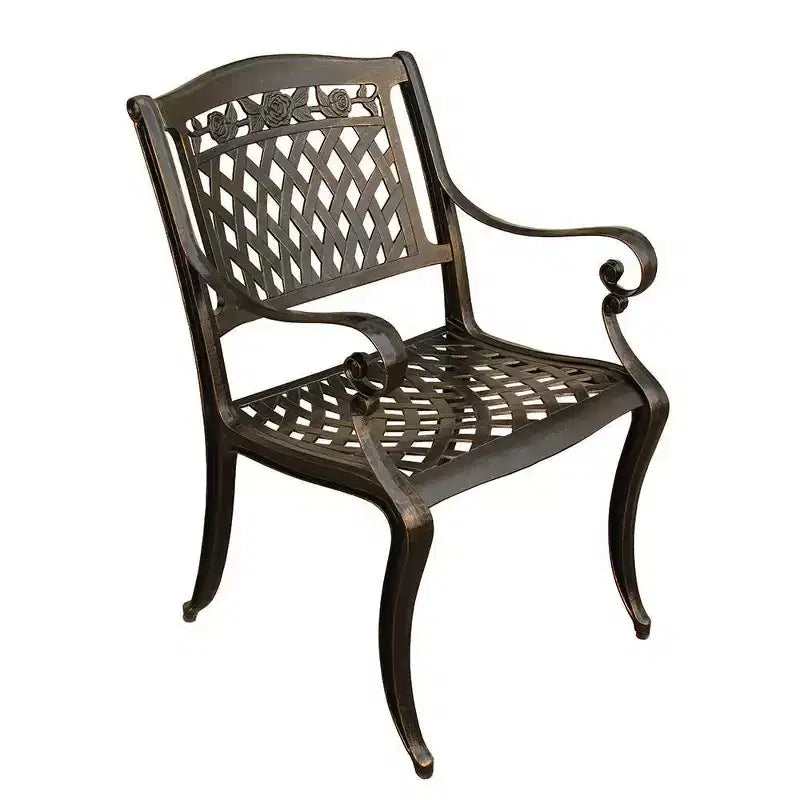 5pc Patio Dining Set, 48 Traditional Mesh Lattice Aluminum Round Table, UV-Resistant Bronze Finish - Oakland Living: Outdoor Seating for Four