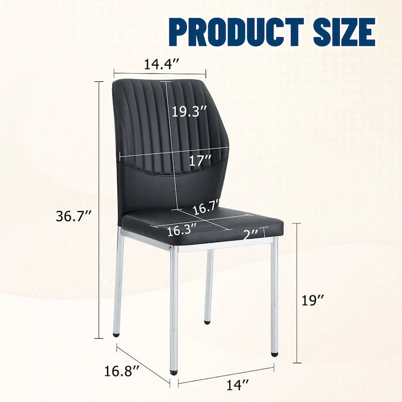 Ensemble de 6 chaises de salle à manger de luxe simples en PU haute résilience avec pieds en métal argenté, chaises d'appoint sans accoudoirs pour cuisine