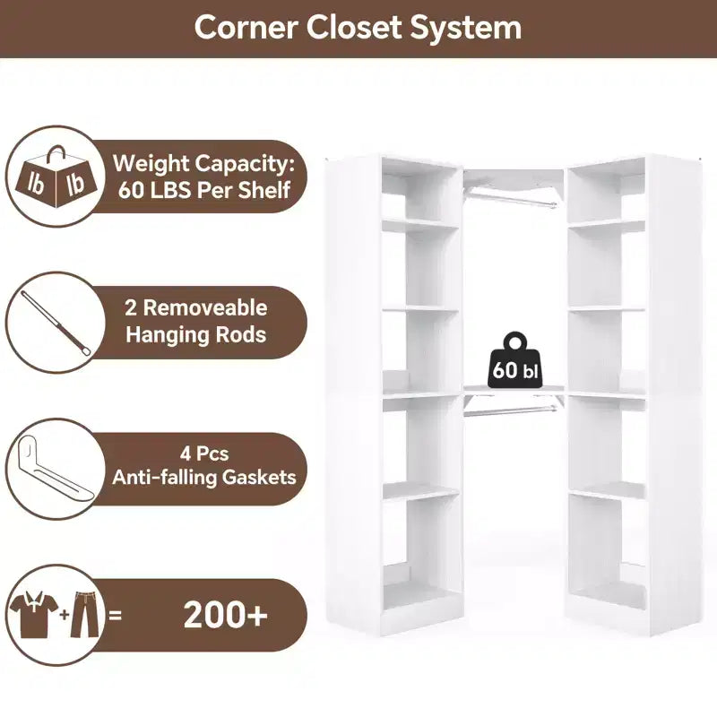 Besiost Corner Closet System with 12 Shelves