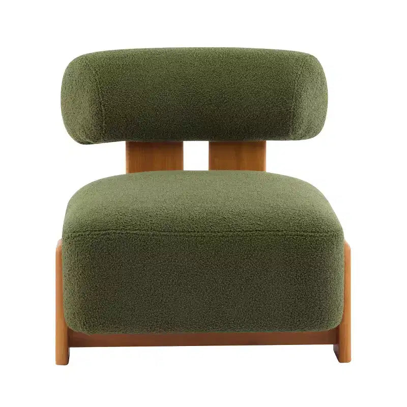 Modern Boucle Accent Chair with Rolled Backrest, Solid Wood Frame, Upholstered Accent Seating for Living Room, Bedroom, or Office