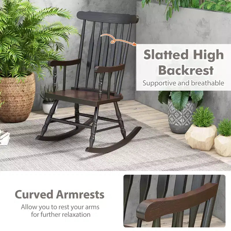 Costway Set of 2 Wood Rocking Chair Glossy Finish White\ Coffe