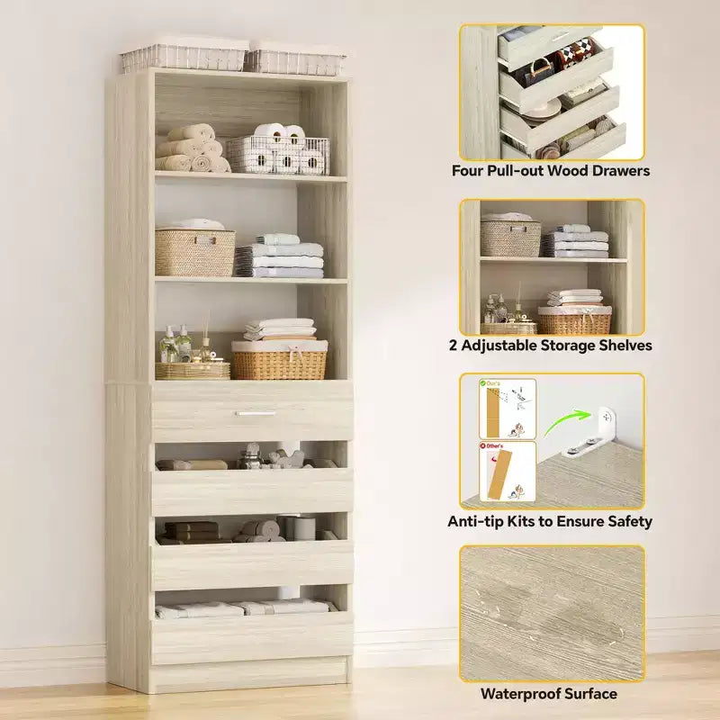 Closet Organizer System with Wood Drawers and Shelves