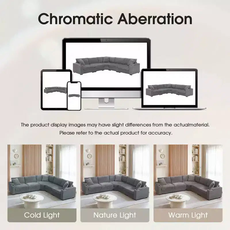 Canapé d'angle modulable en velours côtelé 106 avec accoudoir, rangement, porte-gobelets, chargeur USB et canapé modulaire surdimensionné confortable