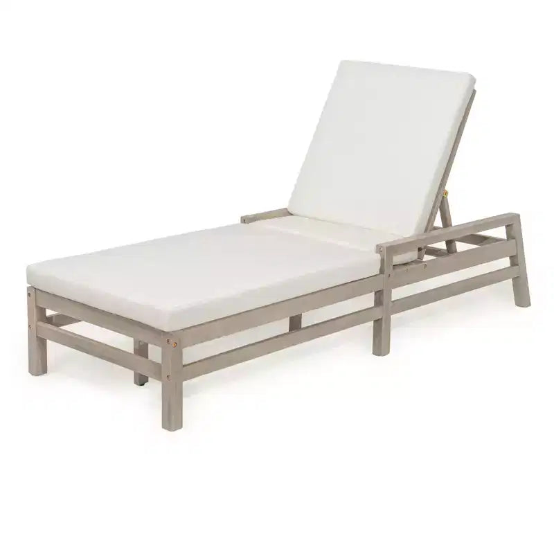 Merax 5-Position Acacia Outdoor Chaise Lounge with Thick Cushions