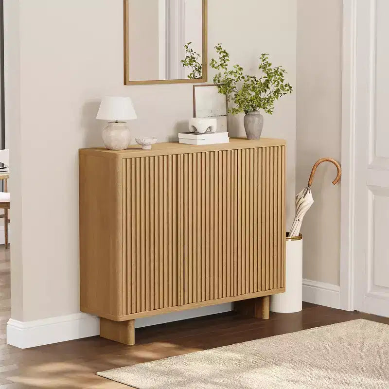 Acekool 46 Shoe Cabinet with Fluted Door, 5-Tier Storage Cabinet, Rustic Entryway Bench for Hallway, 41.5H