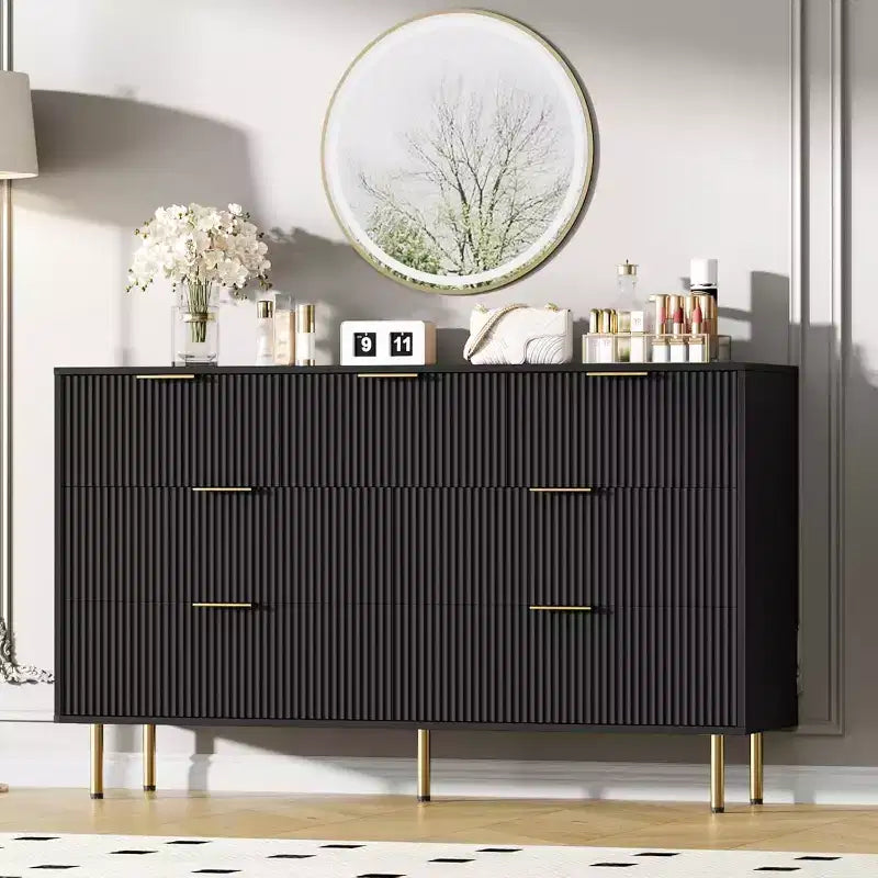 7-Drawer Fluted Dresser, Modern Wood Storage Cabinet, Bedroom Furniture for Living Room Hallway