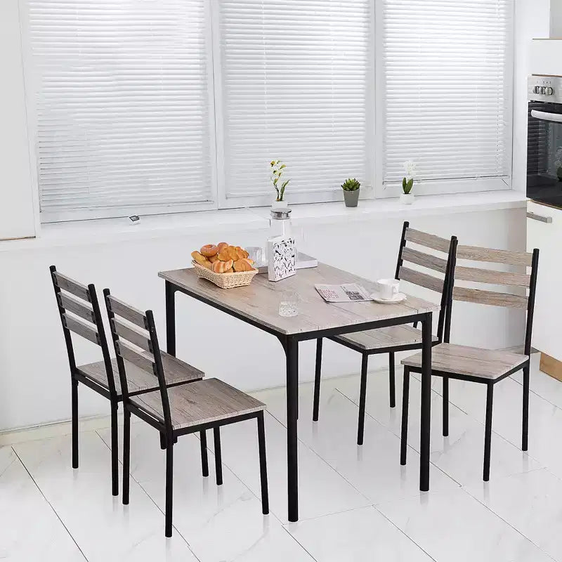 HOMCOM Modern 5-Piece Wooden Counter Dining Kitchen Table Set, 1 Table 4 Chairs Metal Legs, Suitable For Outdoors