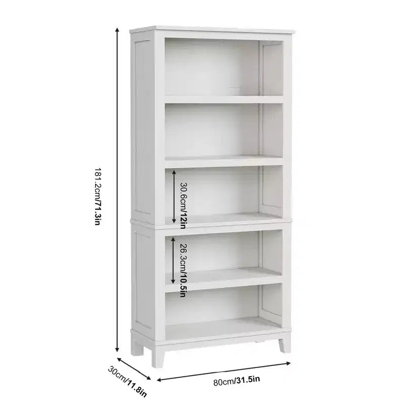 GustoWave 71 Tall Bookcase w/Adjustable Shelves 31.5in Width Wooden Bookshelf 5 Tier Farmhouse Bookshelves Vintage Bookcase