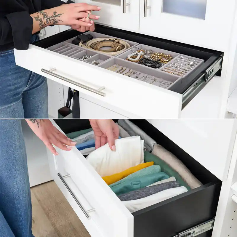 107 Modular Walk-In Closet System with Rods, Shelves and Drawers Shaker Style