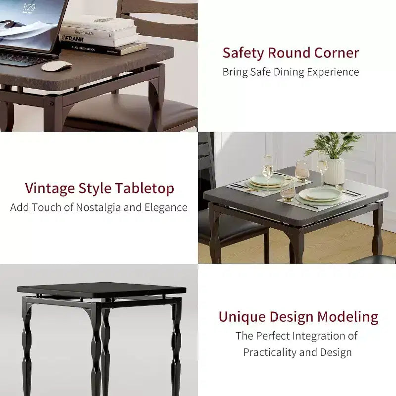 3-Piece Dining Set for Small Spaces, Table & 2 Chairs with Spiral Legs, Compact Kitchen Table Set for Apartments