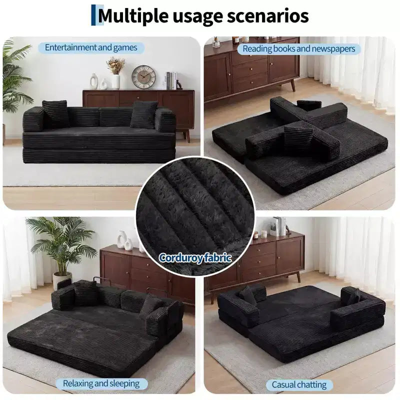 80.7 5-in-1 Convertible Sleeper Sofa Bed aï¿?Corduroy, 1200 lbs, No Assembly
