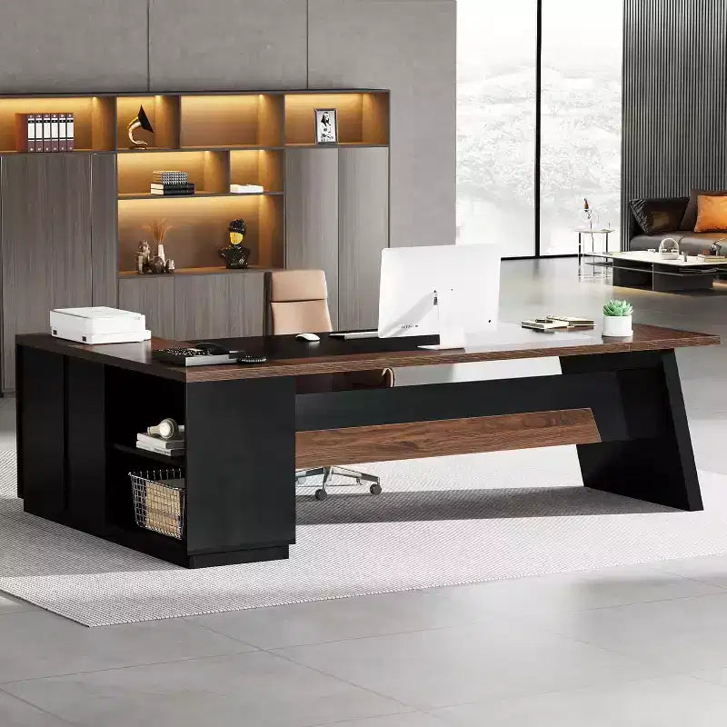 Lantine Modern 78 L-Shaped Executive Desk with Drawers and Lateral File Cabinet