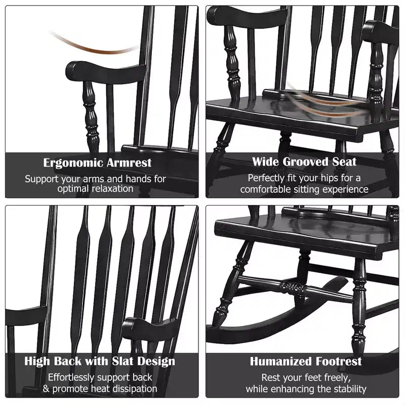 Costway Set of 2 Wood Rocking Chair Glossy Finish White\ Coffe