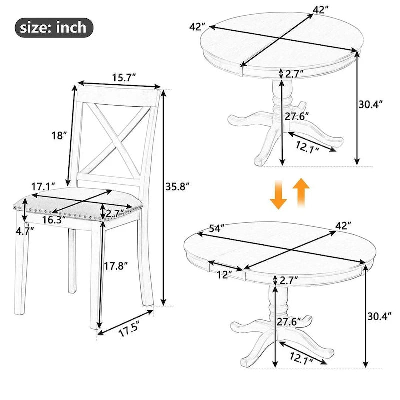 42-54 Farmhouse Round Extendable Dining Table for 4