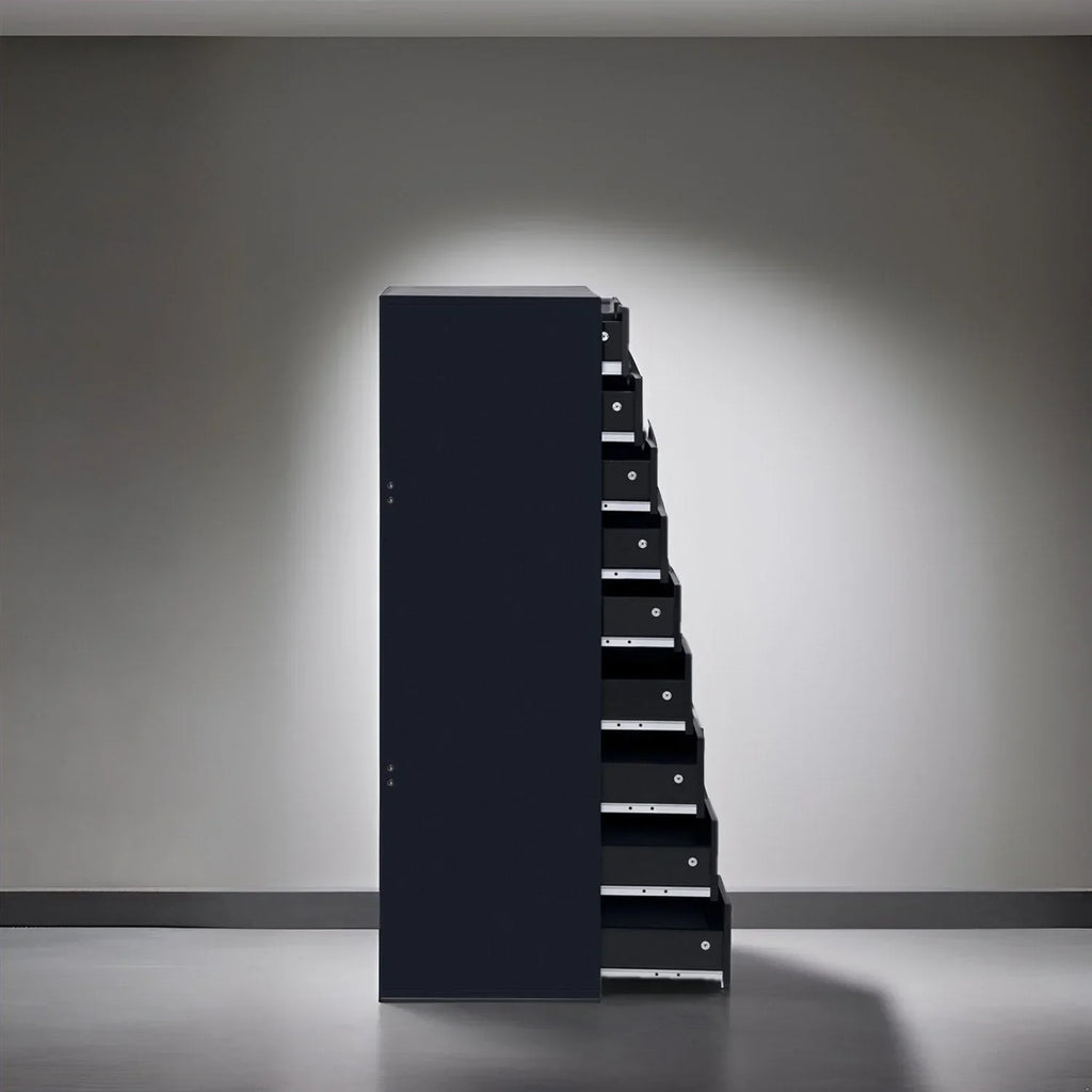 Narrow Wooden 9-Drawer Cabinet with Smooth-Glide Drawers and Top Storage Shelf
