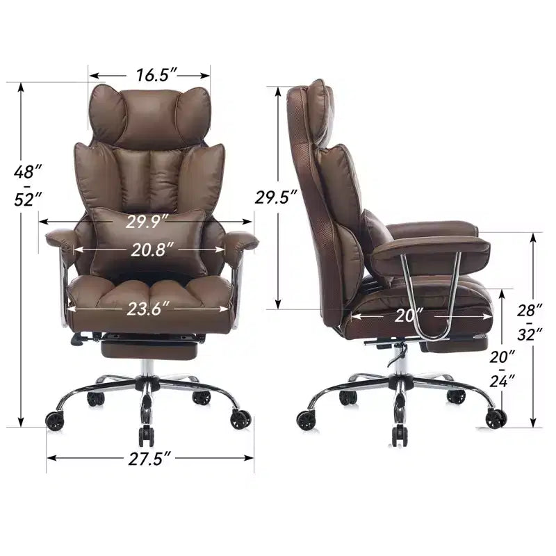 Efomao Ergonomic Desk Office Chair 400LBS, Big and Tall PU Leather Computer Chair, Executive Desk Chair with Footrest and Lumbar Support